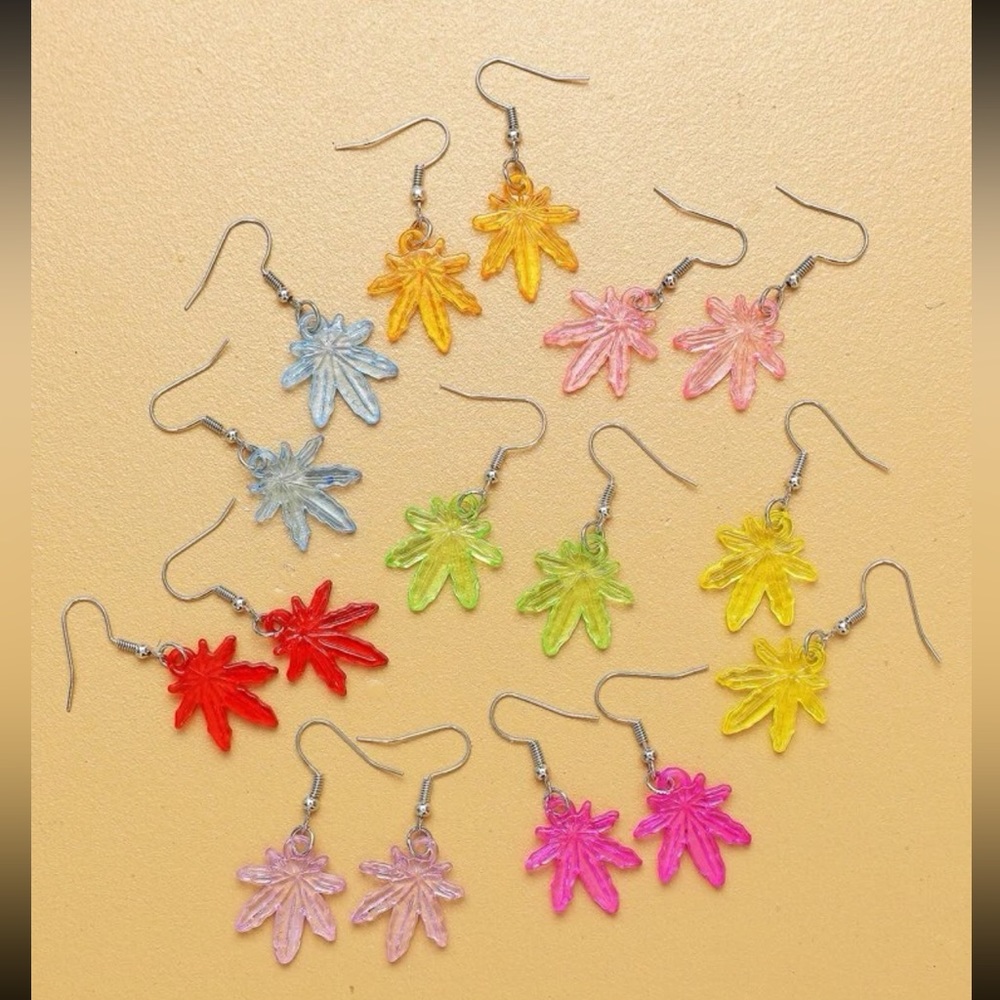 BRAND NEW Individual Color Set Resin Hemp Leaf Earrings